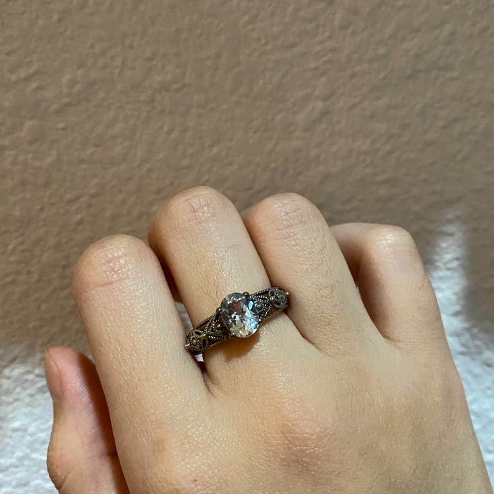 CZ aquamarine sterling silver ring